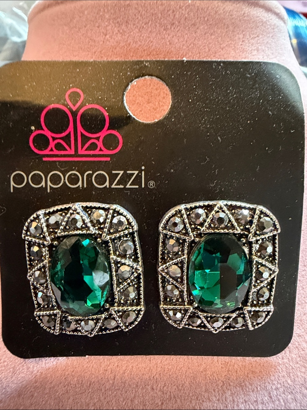 paparazzi Emerald Green Faceted Vintage-Style 1” Stud Earrings